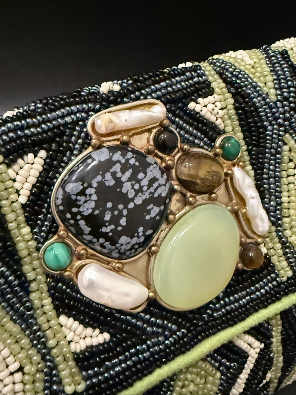 MARY FRANCES Geometric Beaded Natural Gemstones Cluster Embellished Evening Bag - Picture 11 of 16